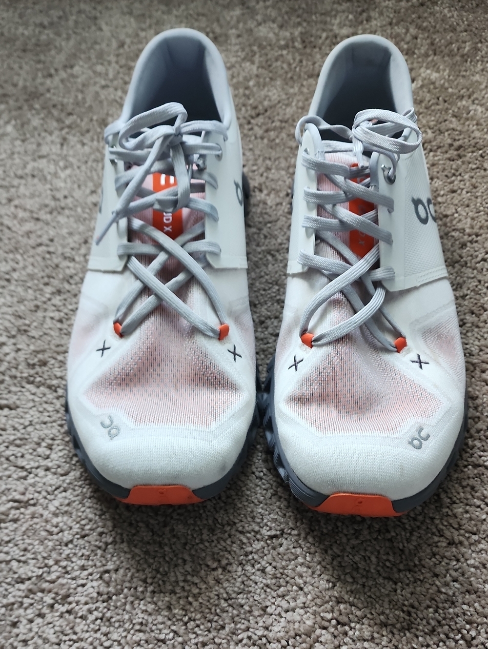 On Running Men’s White and Orange Cloud Athletic Shoes
